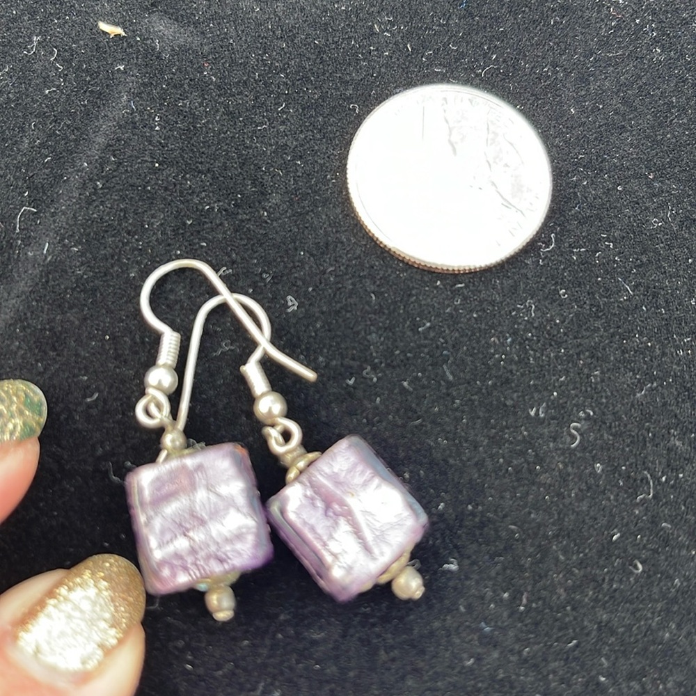 Purple And Silver Square Earrings